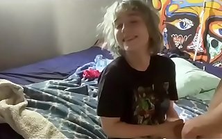 Happy high-school girl sucks increased by fucks her boyfriend's huge cock